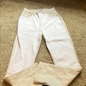 Abercrombie Two-Tone White and Beige Women’s Jeans with faux leather. CURVE LOVE